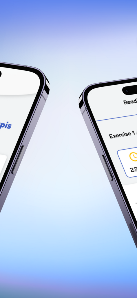 Go Practice Music - Dois iPhones exibindo a interface do aplicativo Go Practice Music com exercícios de música e recursos de rastreamento de prática