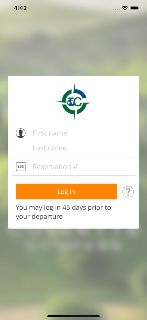 ColletteCompass - ColletteCompass login page featuring name and reservation number input fields for travelers