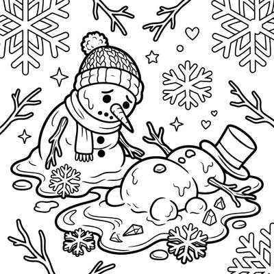 Watch these sweet snowmen gently melt in a charming winter scene, specially designed for little hands. With extra-thick lines and large areas, this toddler coloring page is perfect for developing early motor skills.