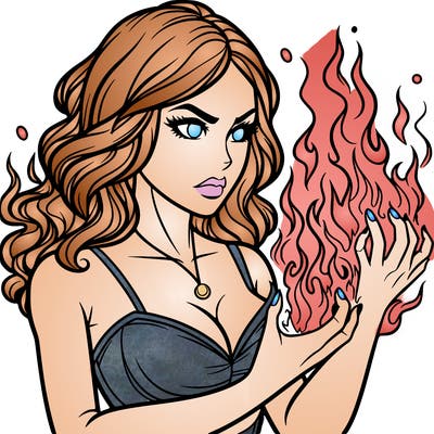 a realistic woman having the power of fire