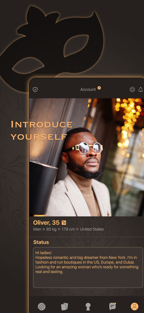 LeClub - Luxury Dating App - User profile screen of the LeClub luxury dating app featuring a professional man named Oliver