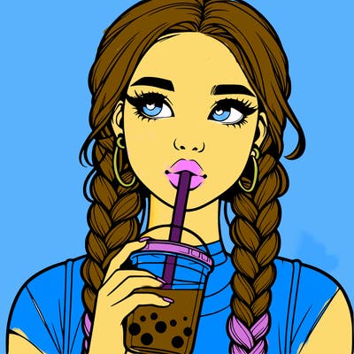 realistic girl with braided hair drinking boba
