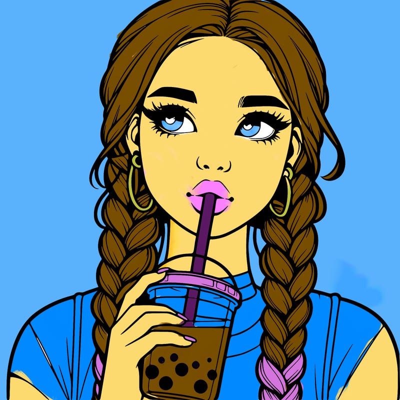 realistic girl with braided hair drinking boba