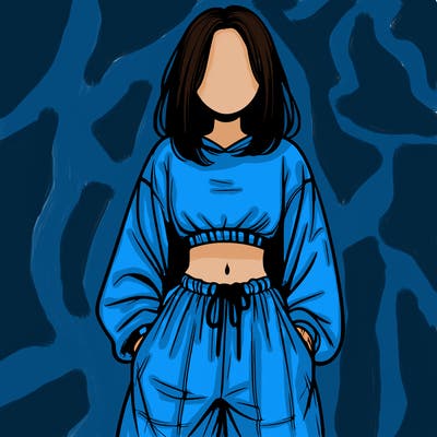 realistic girl faceless with baggy pants and a crop top