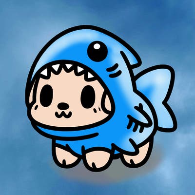 cute dog wearing a shark costume