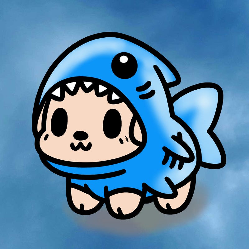 cute dog wearing a shark costume