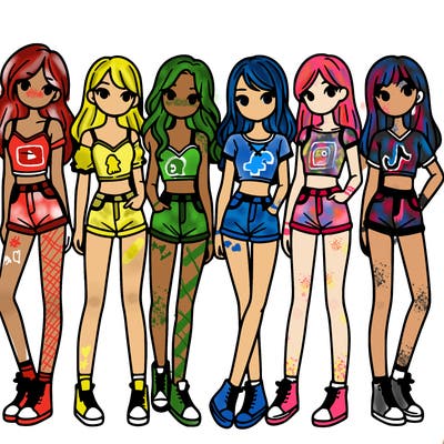 a group of girls wearing crop tops and shorts