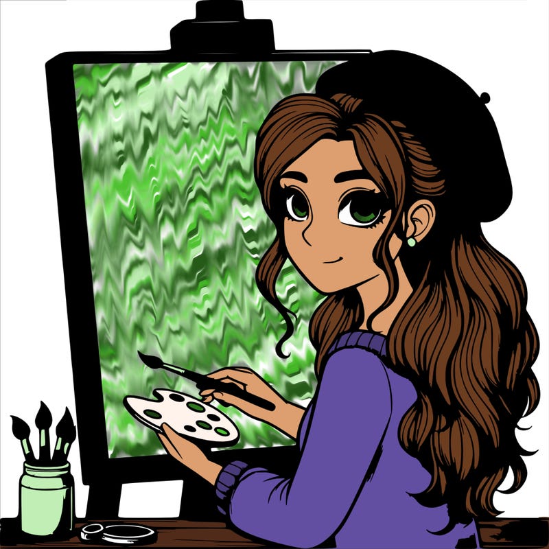 realistic girl artist painting a blank canvas