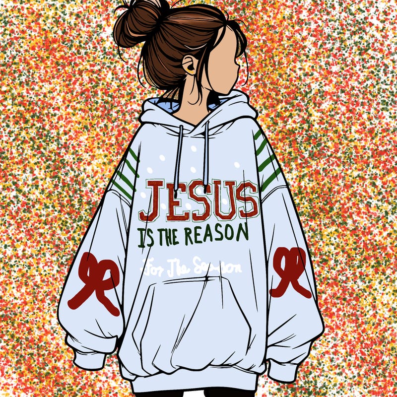 realistic girl with a oversized sweatshirt on and a bun