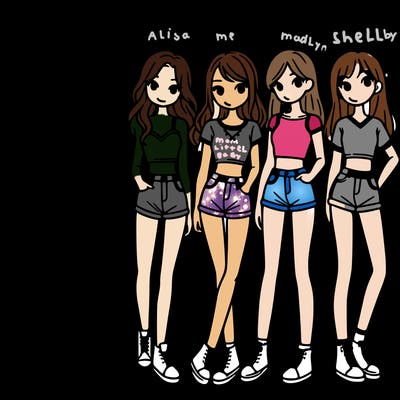 a group of girls wearing crop tops and shorts