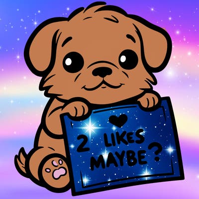 a puppy holding a sign that says 2 likes maybe?