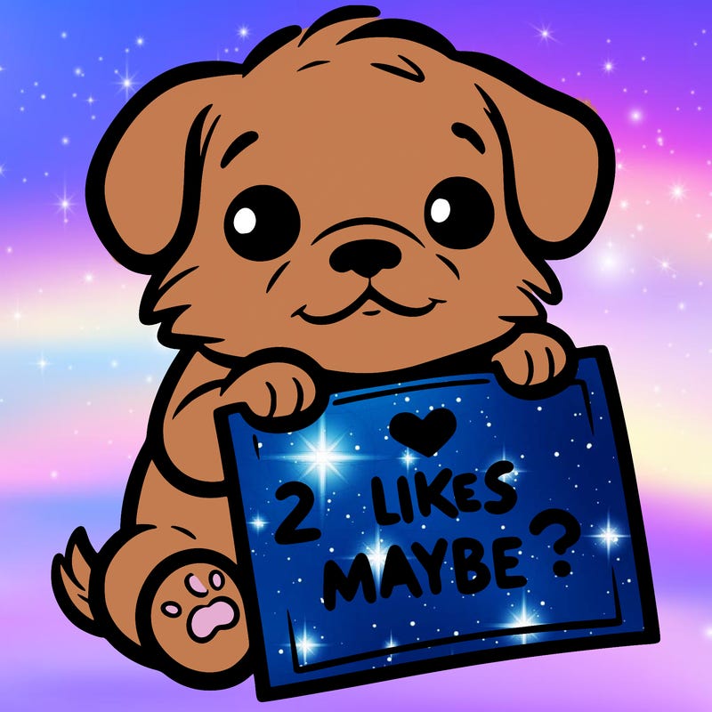 a puppy holding a sign that says 2 likes maybe?