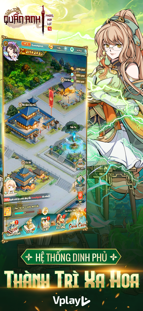Quần Anh Phong Hoa Lục - Vplay - Mansion building system and luxurious citadel interface in the Quan Anh Phong Hoa Luc mobile game