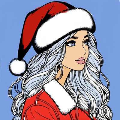 realistic girl in santa hat