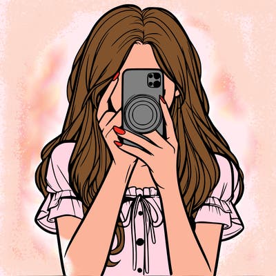 a realistic girl holding her phone taking pictures