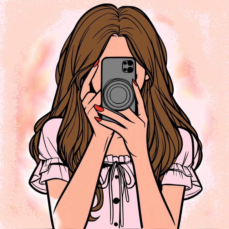 a realistic girl holding her phone taking pictures
