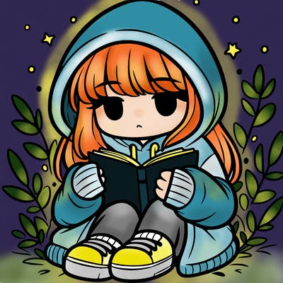 girl in oversized hoodie reading a book