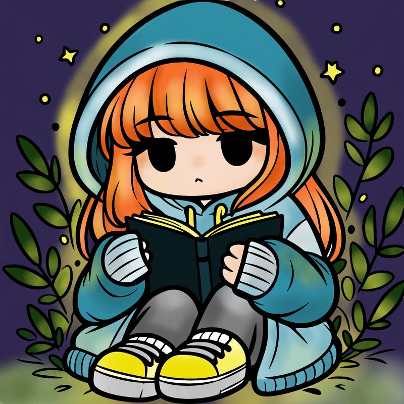 girl in oversized hoodie reading a book