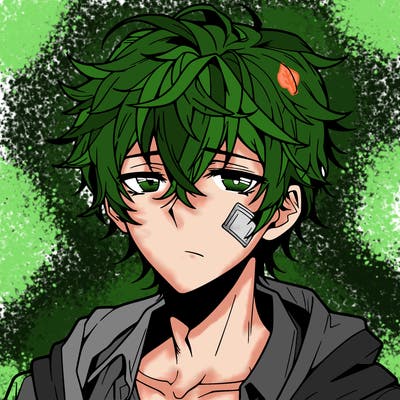 anime manga male with messy hair and a scar