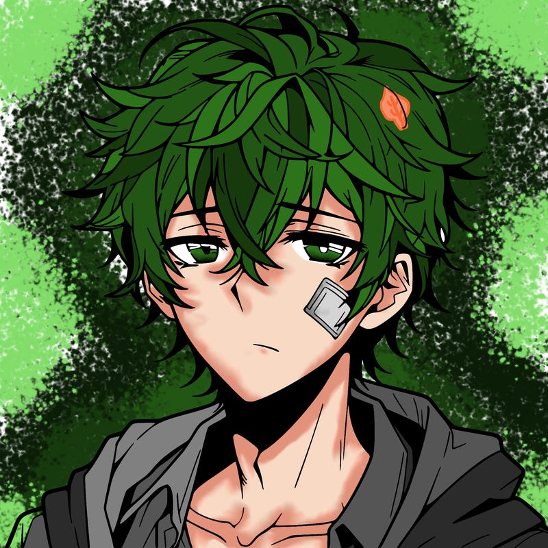 anime manga male with messy hair and a scar