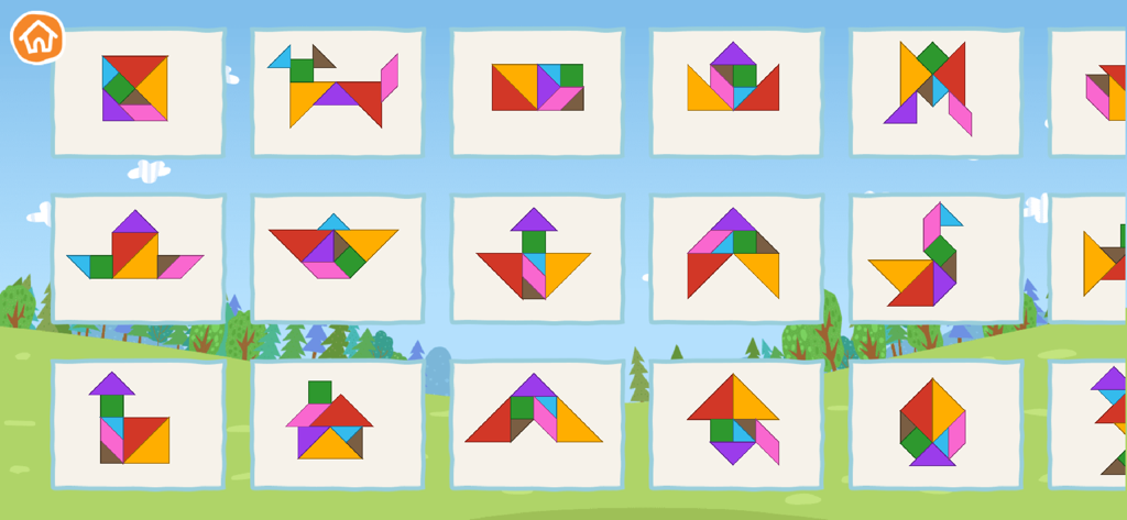 Selection of colorful tangram shape puzzles for kids