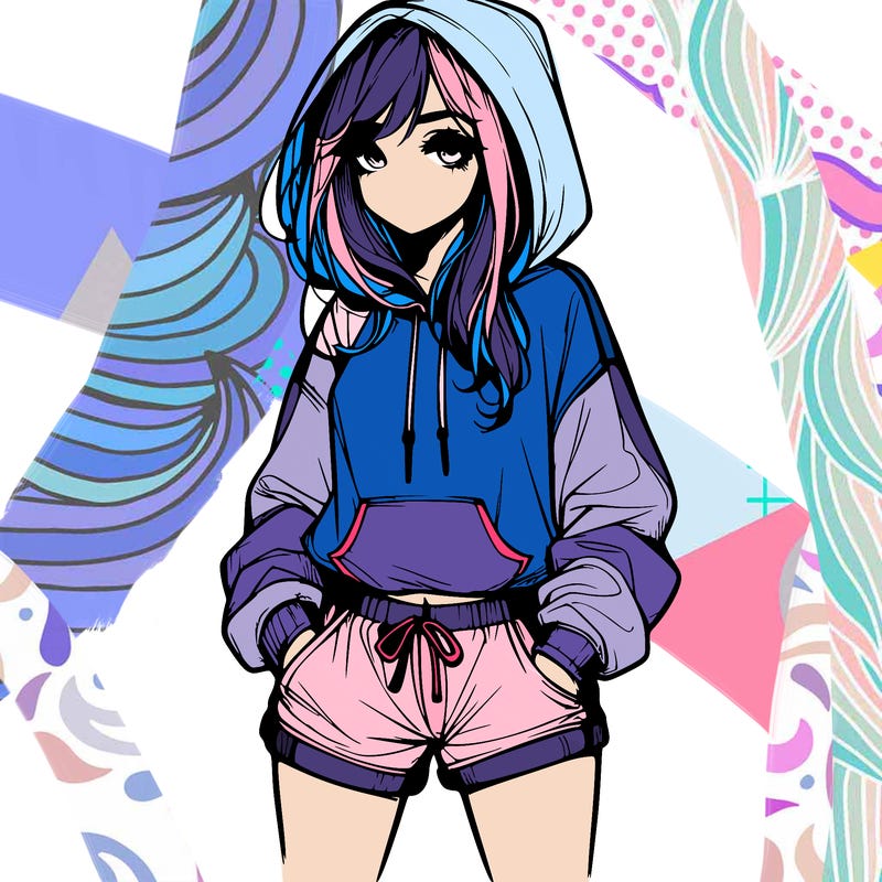 realistic girl in shorts and hoodie