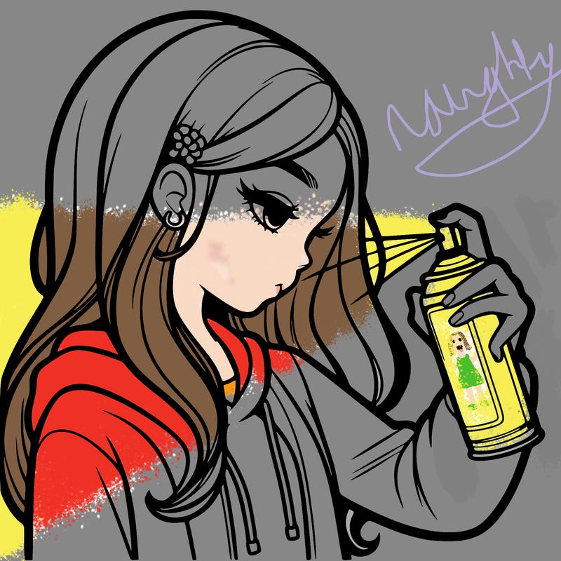 a realistic girl spray painting