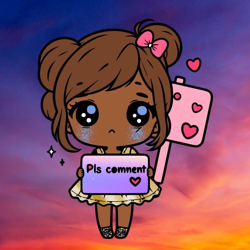 a cute little girl with a sign that says pls comment 🙏