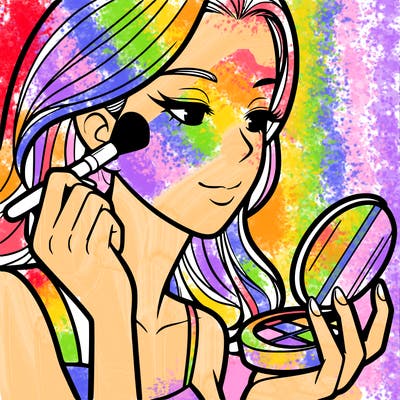 little girl putting on makeup