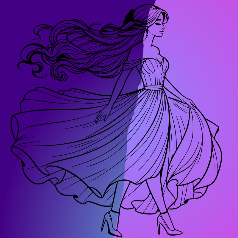 realistic woman in a dress flowing in the wind