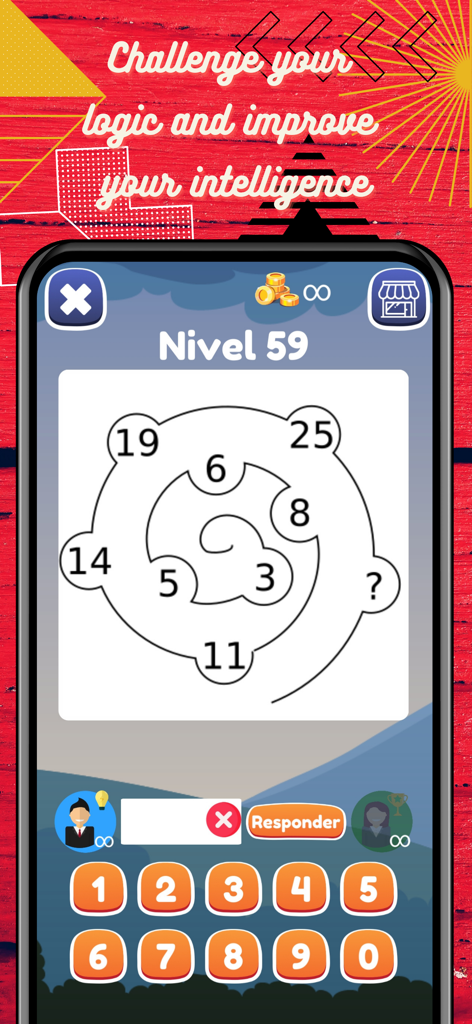 IQテストアプリのらせん状の数列の数値論理パズルレベル。