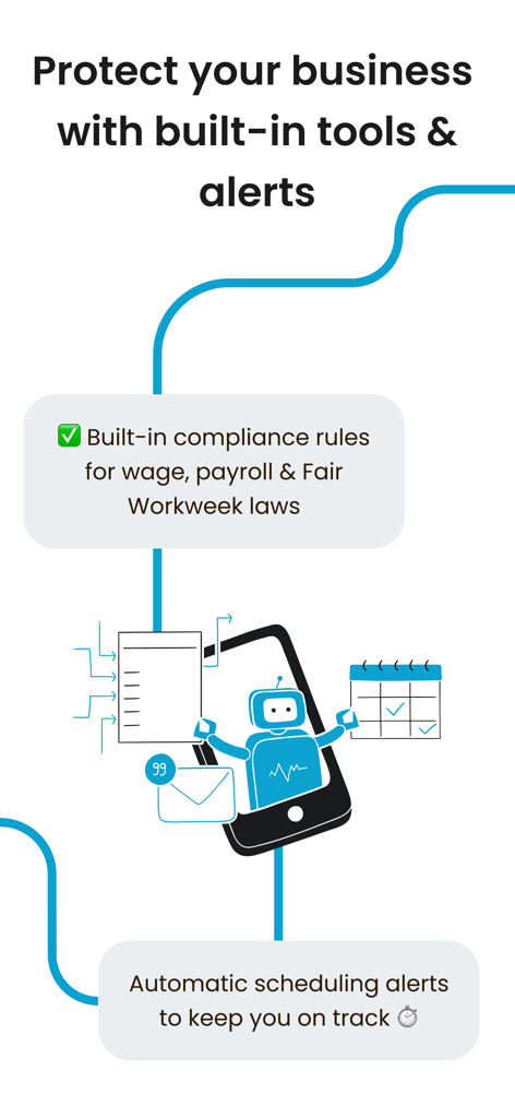 HotSchedules app feature for labor law compliance rules and automatic scheduling alerts