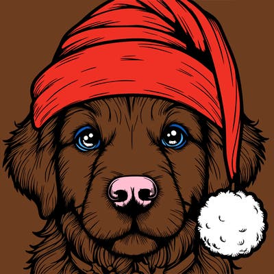 realistic dog with a christmas hat