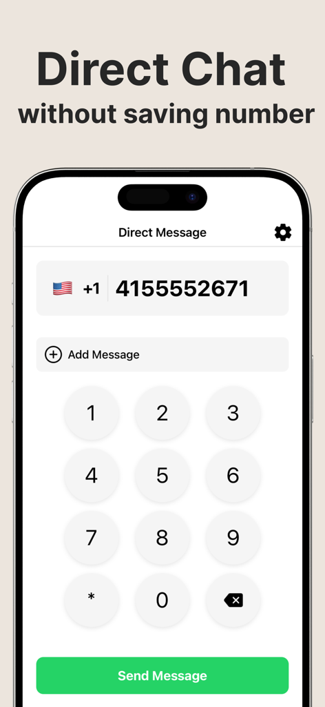 Direct Chat Link for WhatsApp - Interfaccia di Chat Diretta per WhatsApp che mostra un tastierino numerico e l'inserimento del numero di telefono per inviare messaggi senza salvare i contatti