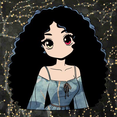 a black anime girl with long afro hair