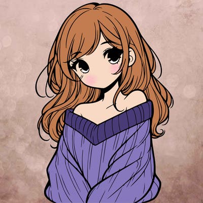 shy pretty girl wearing a sweater that is falling off one shoulder portrait