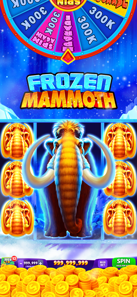 Gameplay of the Frozen Mammoth slot machine in Woohoo Casino
