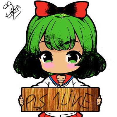 cute anime girl holding a sign