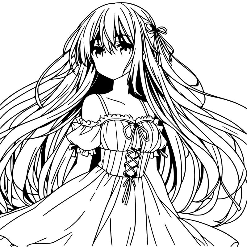 anime girl, long hair, long dress