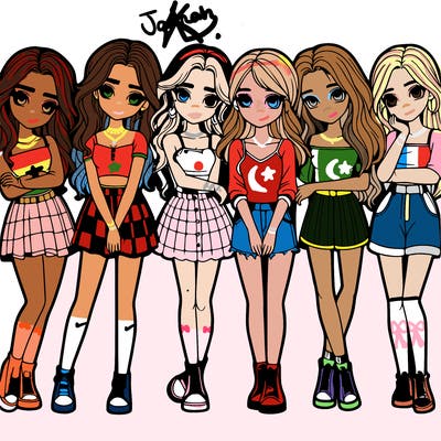 a group of girls realistic