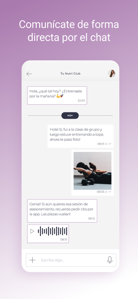 Tu Nutri Club - Direct chat interface in the Tu Nutri Club app for communication between a user and their health professional