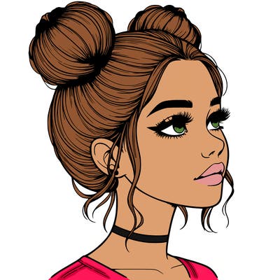 realistic girl with buns on the top of her head