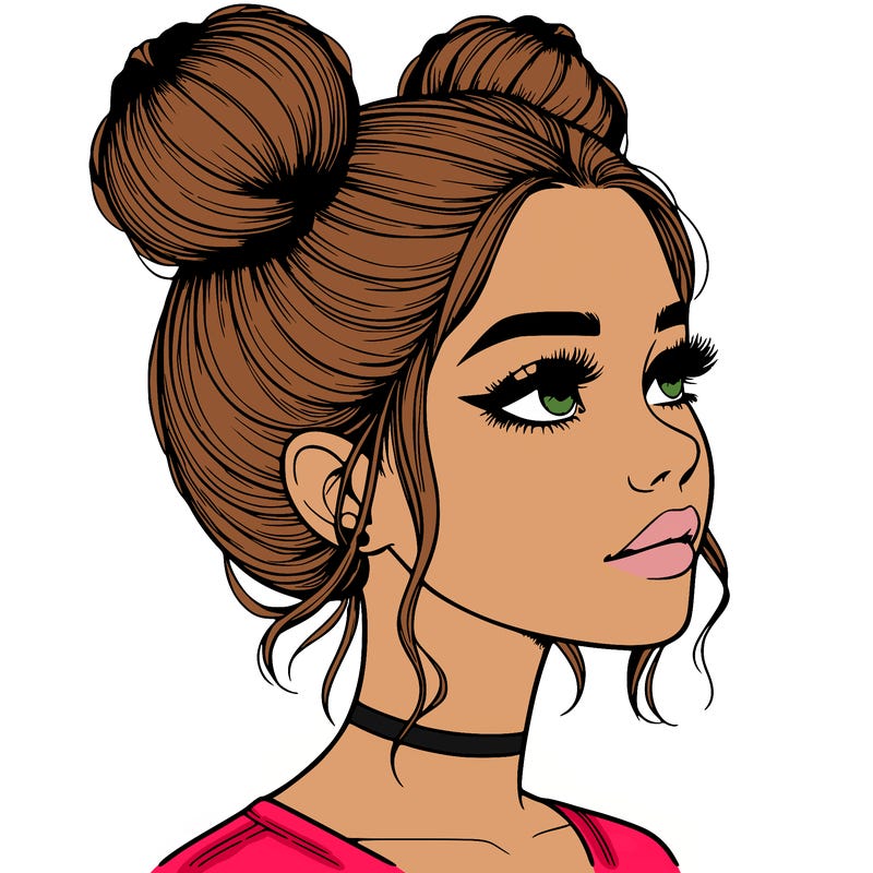 realistic girl with buns on the top of her head