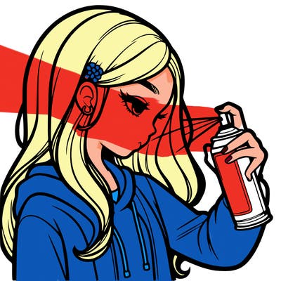 a realistic girl spray painting