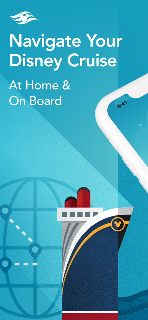 Disney Cruise Line Navigator - Disney Cruise Line Navigator app introduction screen featuring a stylized cruise ship and globe