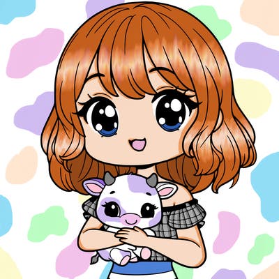 cute cow girl with a crop top on with baby cow in her arms