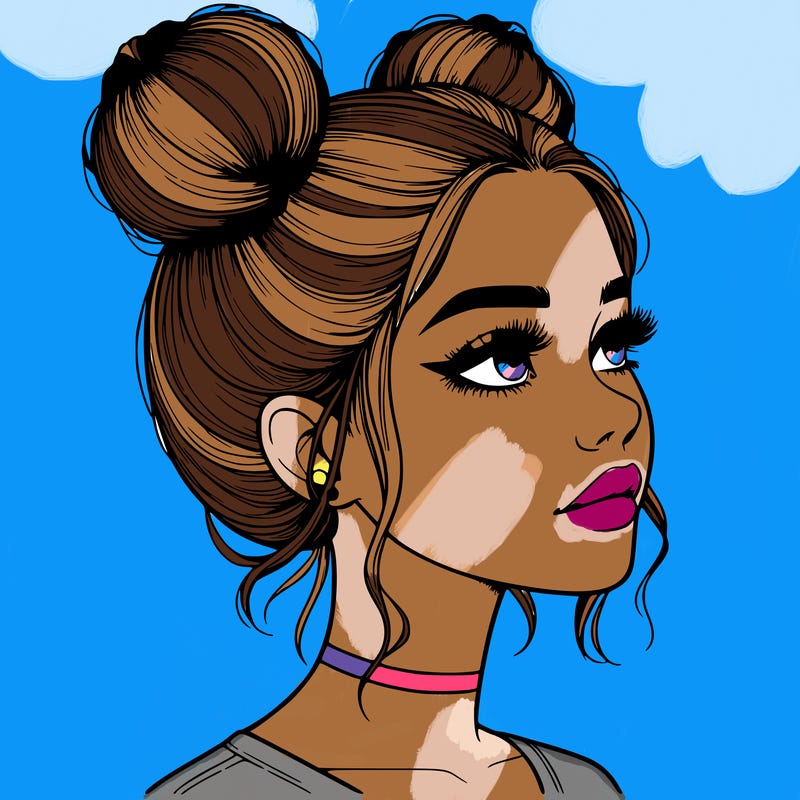 realistic girl with buns on the top of her head