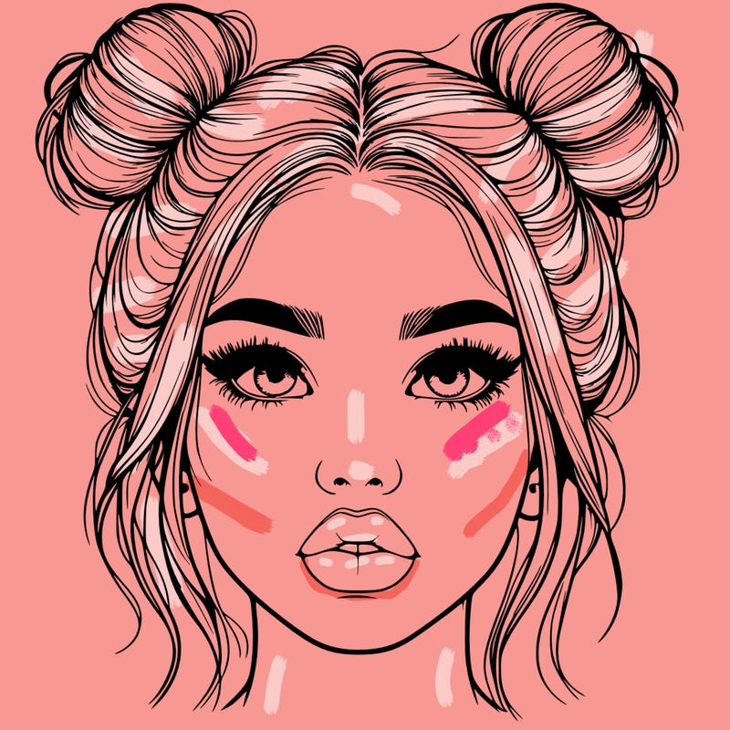 realistic girl with two buns on her hair and lips