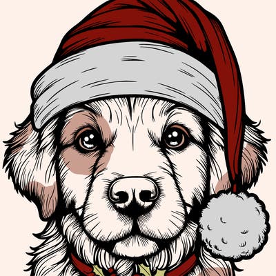 realistic dog with a christmas hat