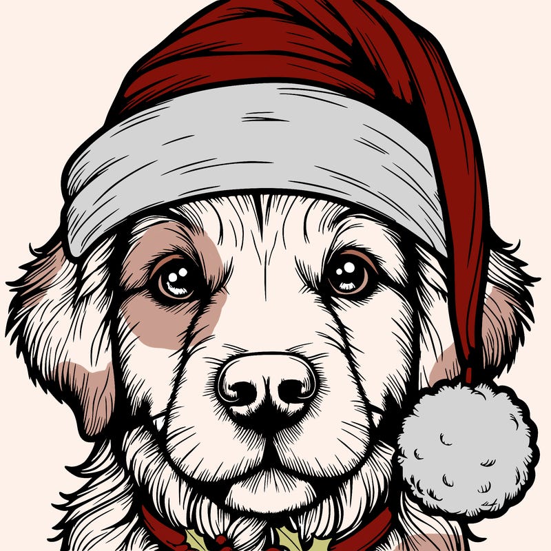 realistic dog with a christmas hat